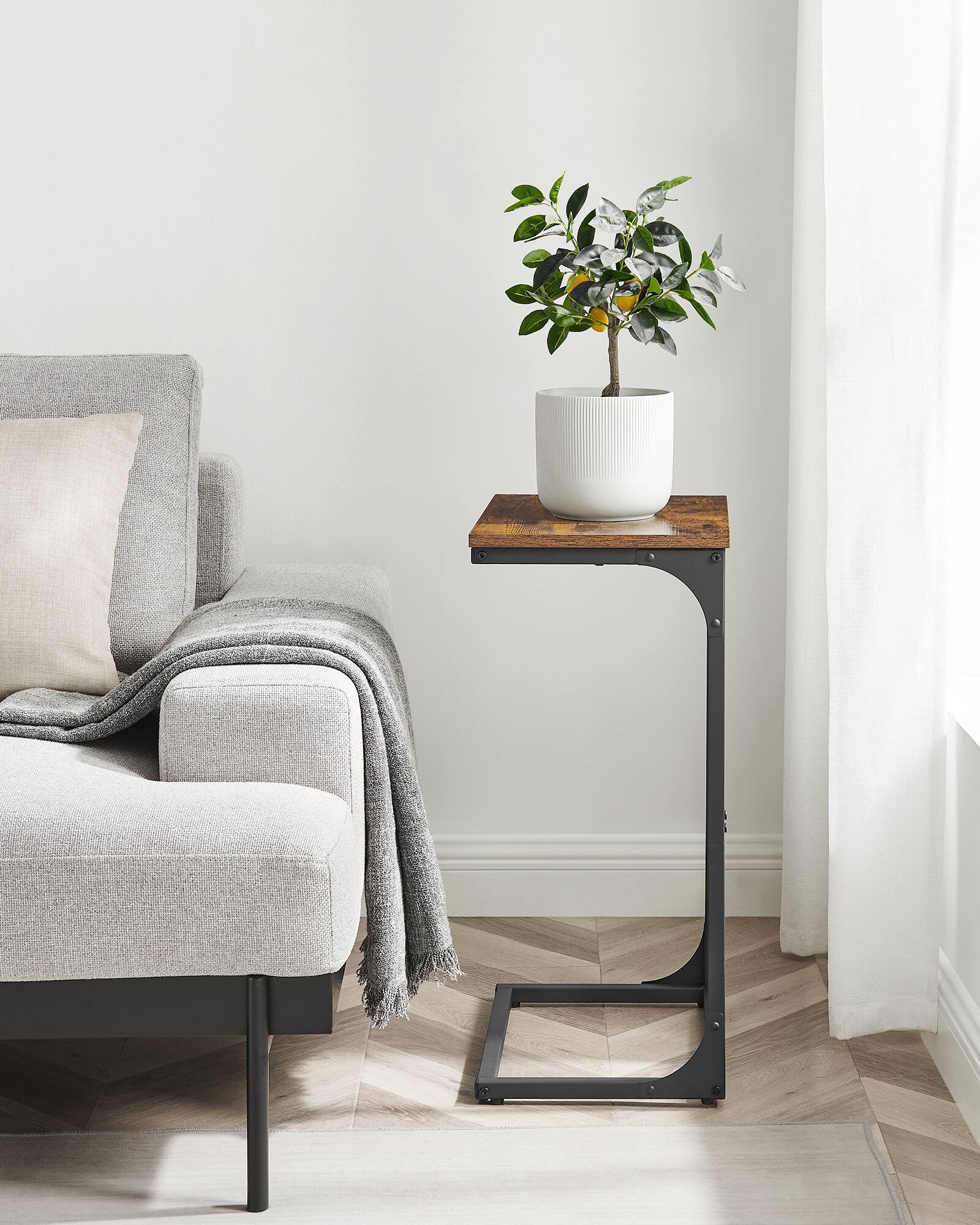 Alt View 2. Songmics Home - C-Shaped End Table, Side Table for Sofa, Couch Table with Metal Frame, Small TV Tray Table for Living Room, Bedroom - Rustic Brown and Black.