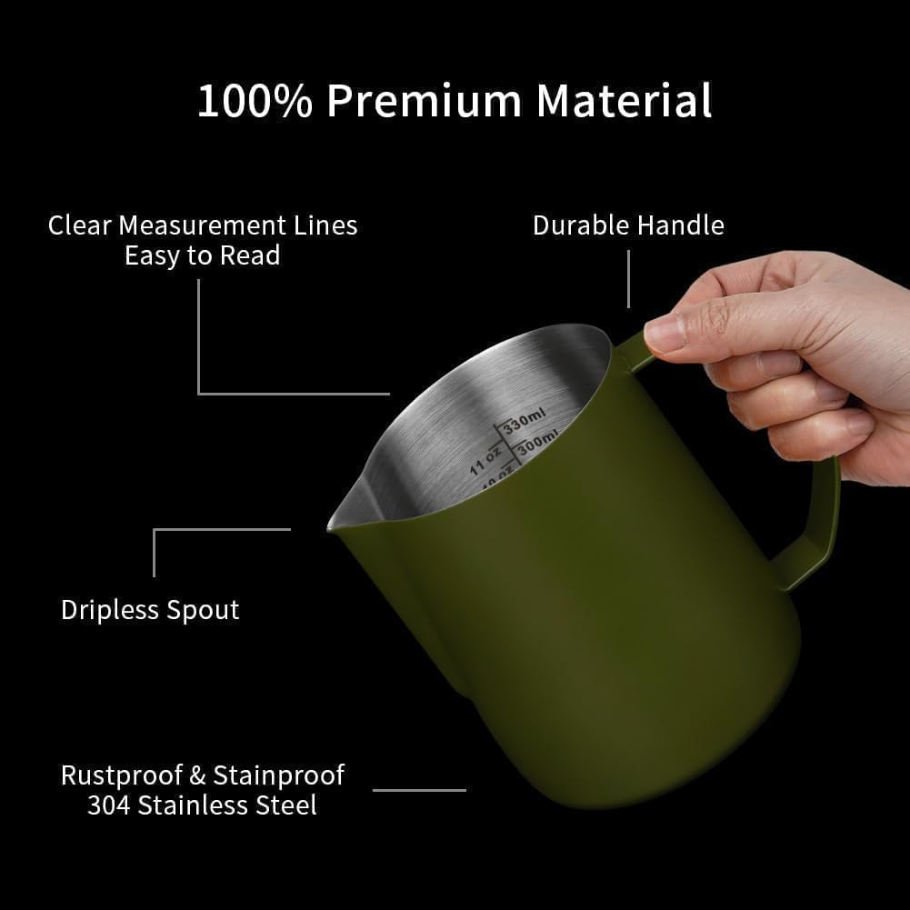 100% Premium Material  
Clear Measurement Lines  
Easy to Read  
Durable Handle  
Dripless Spout  
Rustproof & Stainproof  
304 Stainless Steel  
330ml / 11 oz  
300ml