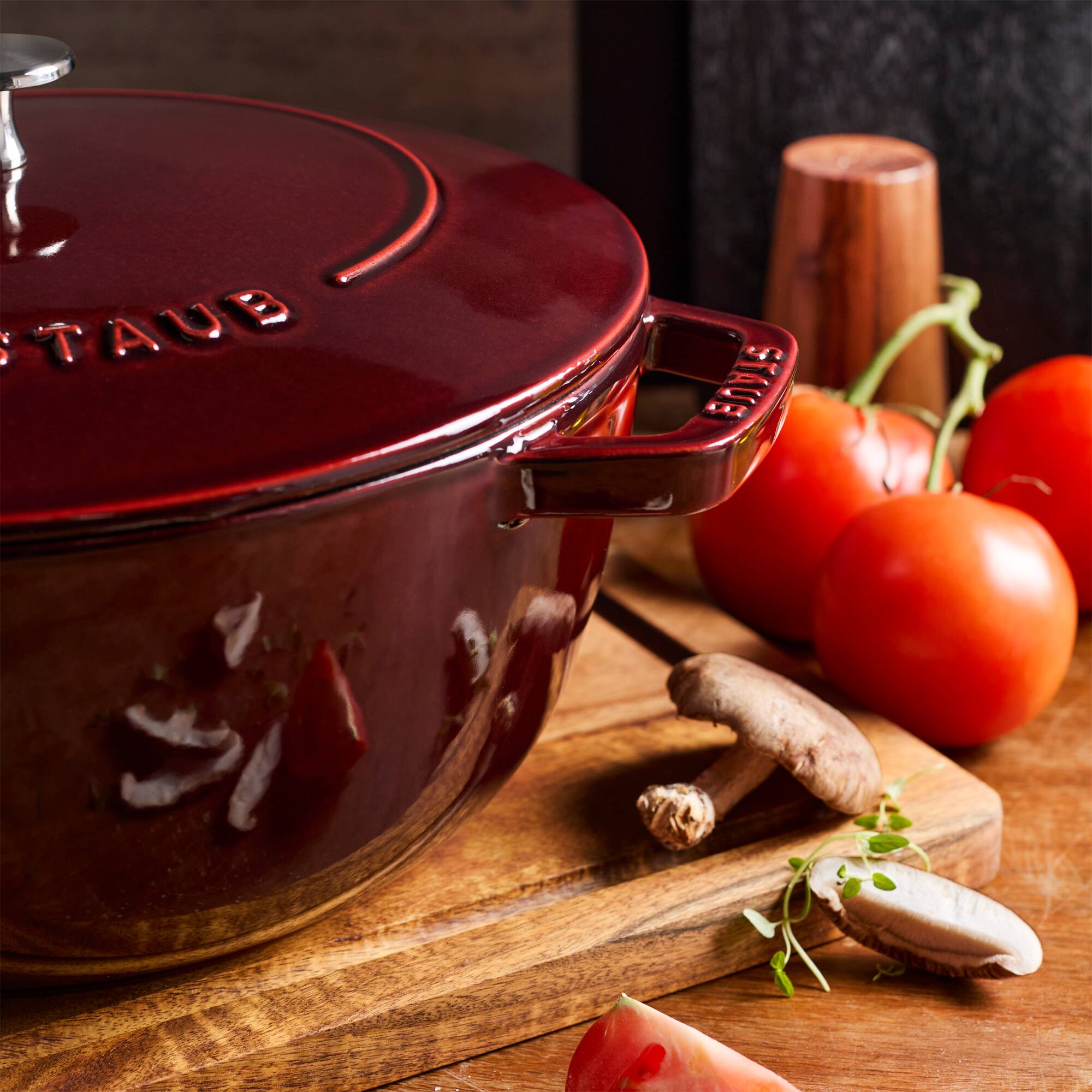 Alt View 3. Staub - Staub Cast Iron Essential French Oven, Dutch Oven, 5-quart, serves 5-6, Made in France - Grenadine - Grenadine.