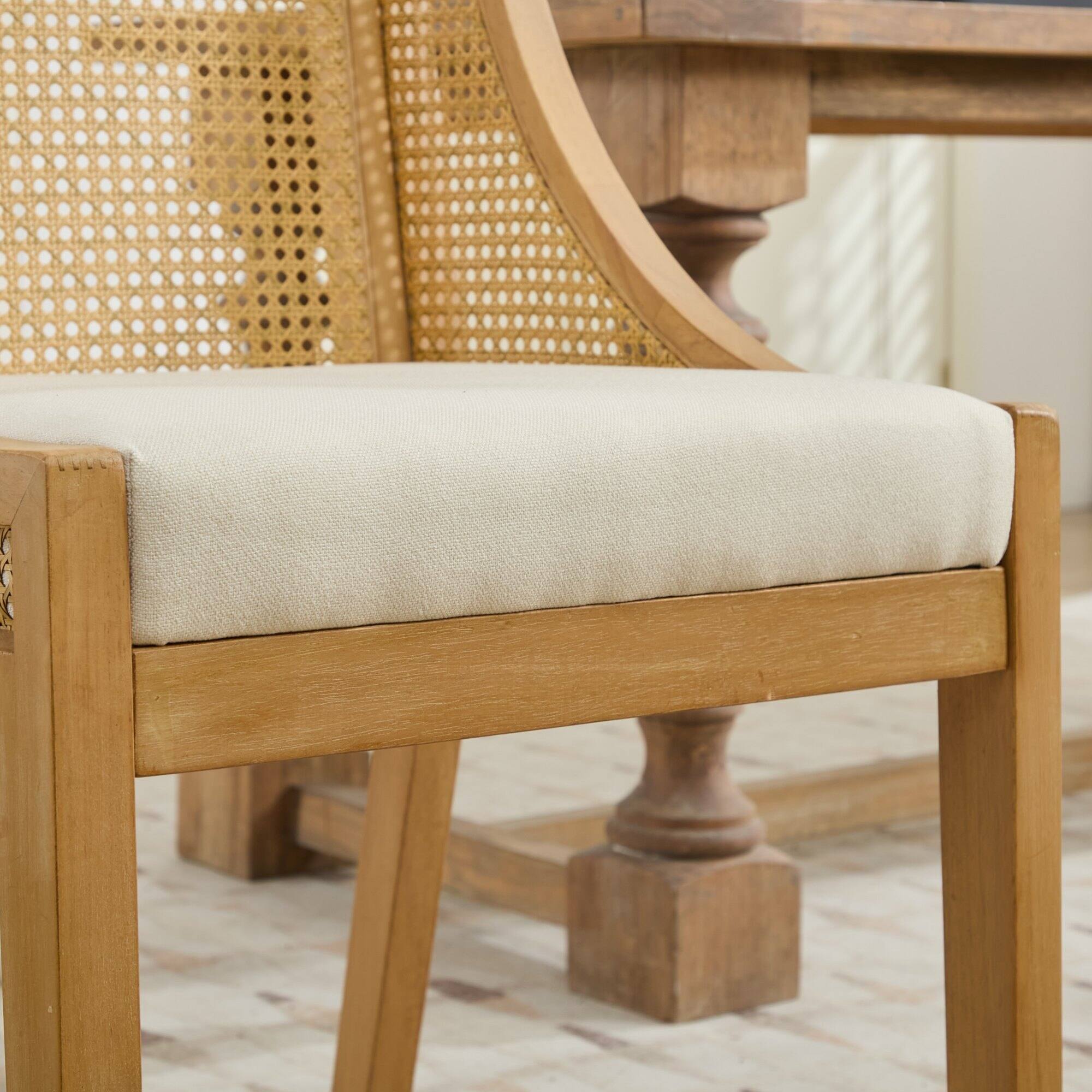 Alt View 10. GOODSILO - Rustic Solid Wood Dining Chairs with Linen Upholstery and Decorative Armrests for Kitchen or Living Room - Beige.