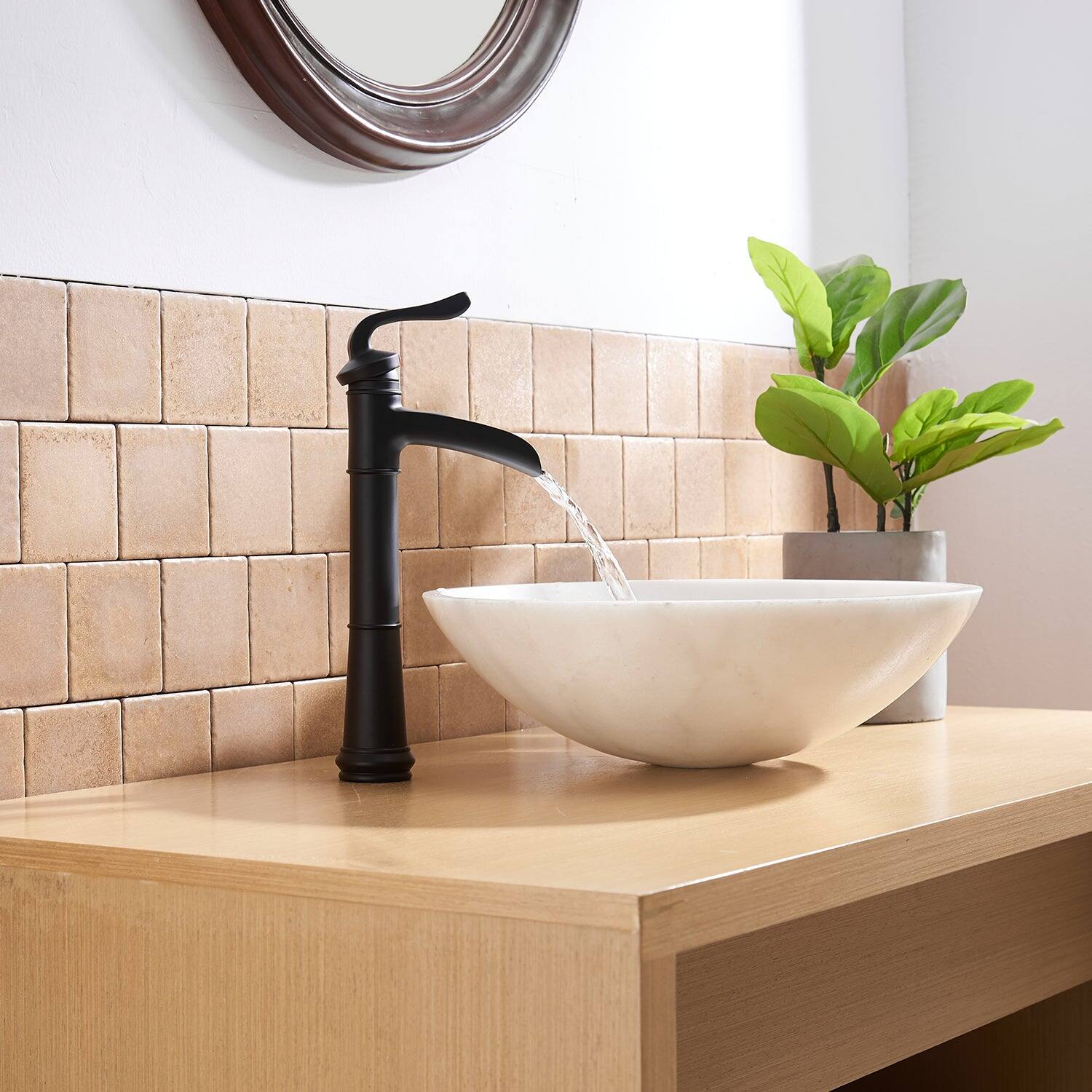 Alt View 2. Boyel Living - Waterfall Single Handle Single Hole Vessel Bathroom Faucet with Pop-up Drain in Matte Black - Matte Black.