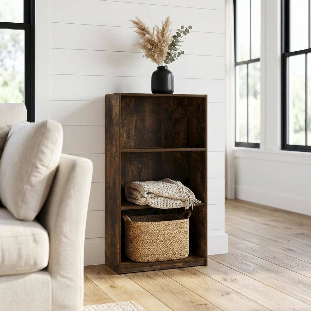 Angle. FurniFact - Wooden bookcase with minimalist design and sturdy construction - Amber Pine.