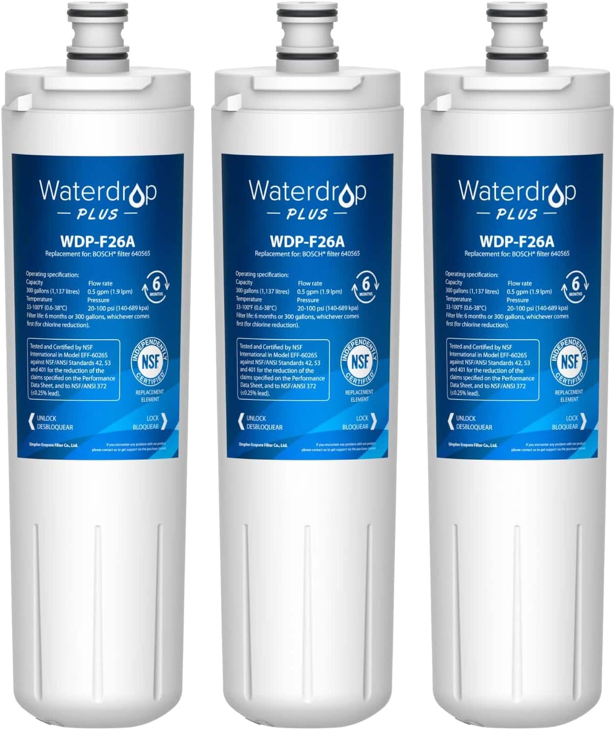 Waterdrop - Plus WDP-640565-3 Refrigerator Water Filter, Reduce Lead&PFAS, Replacement for Bosch® 640565