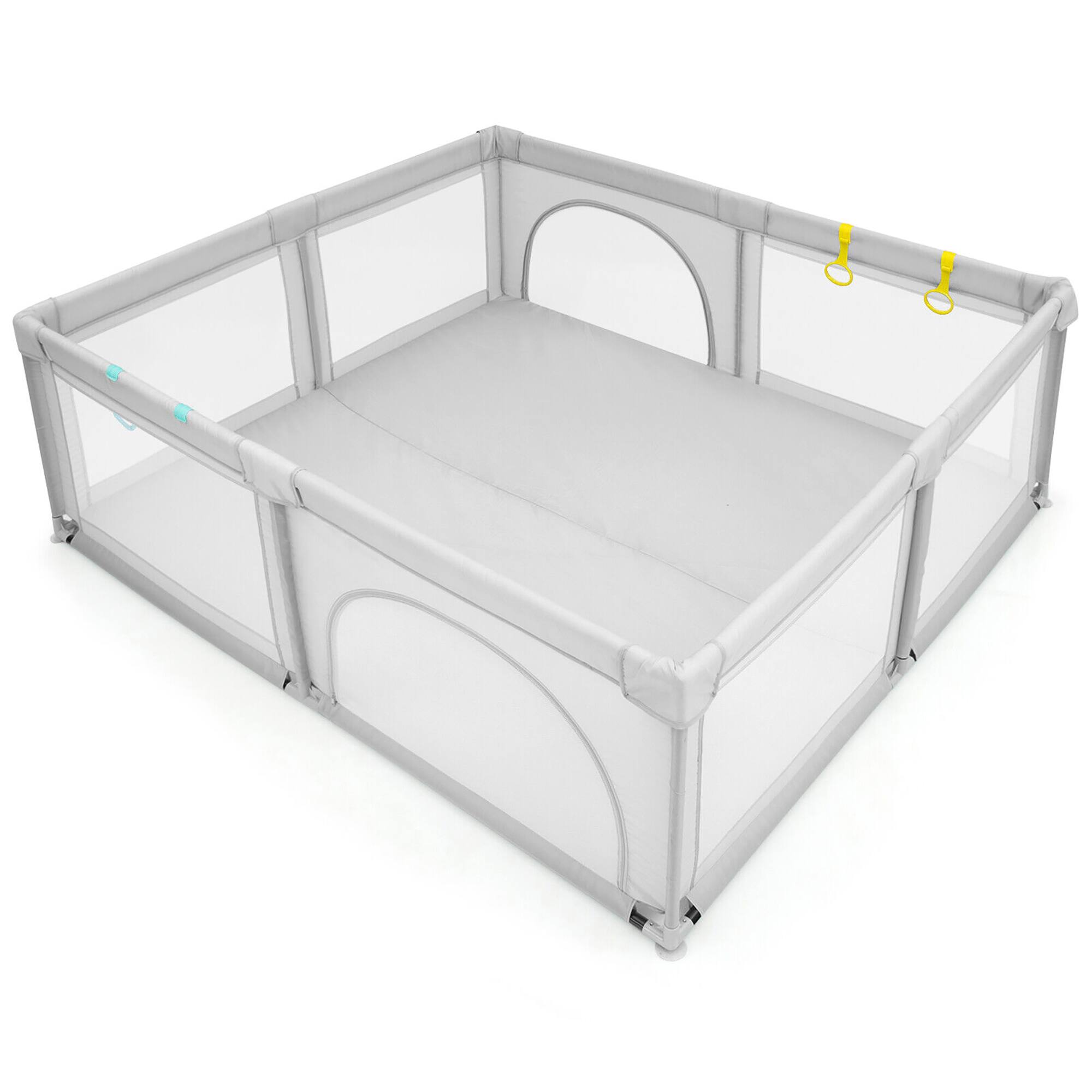 Alt View 8. Gymax - Gymax Extra Large Baby Playpen Safety Baby Play Yard w/ 50 Ocean Balls & 4 Handles Light Grey - Light Grey.