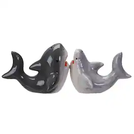 Pacific Trading - Sharks Couple Ceramic Food Salt and Pepper Shakers - Gray