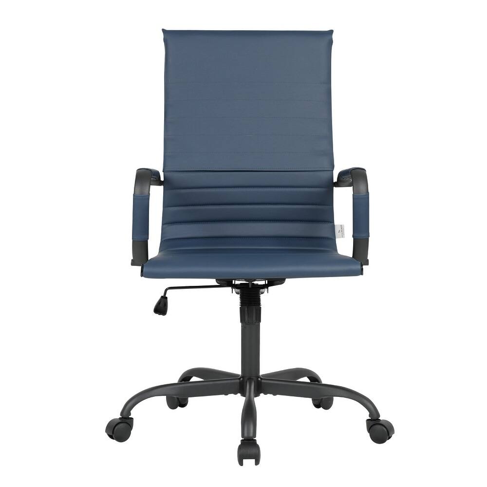 Alt View 3. LeisureMod - Harris Ergonomic High-Back Office Chair Leather Upholstery, Adjustable Swivel, Tilt, and Black Iron Frame - Navy Blue.