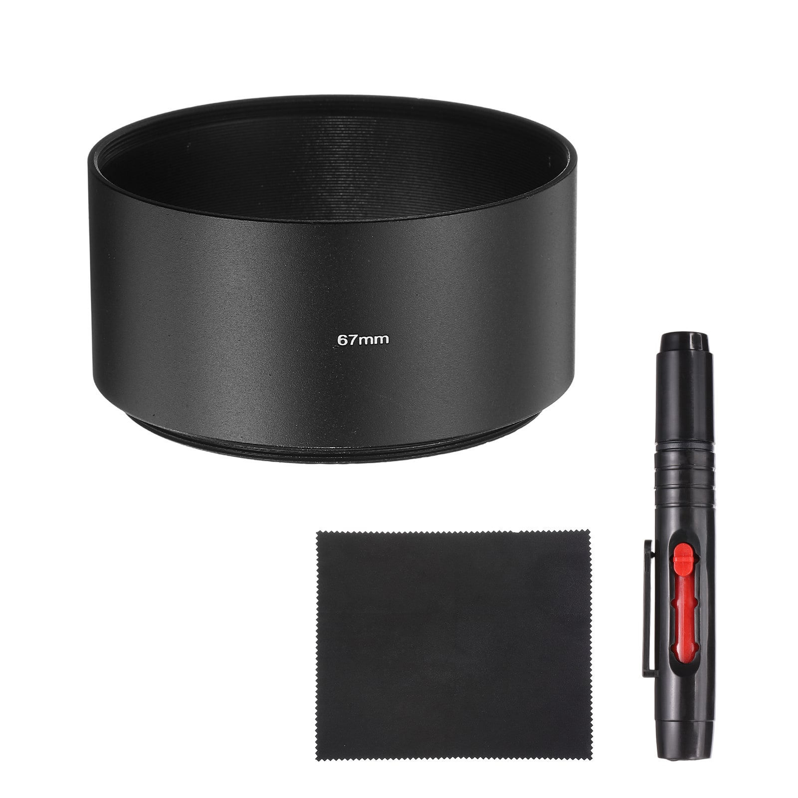 Unique Bargains - Lens Hood Shade, 67mm Long-focus Metal Camera Cap Shade with Cleaning Cloth & Pen - Black