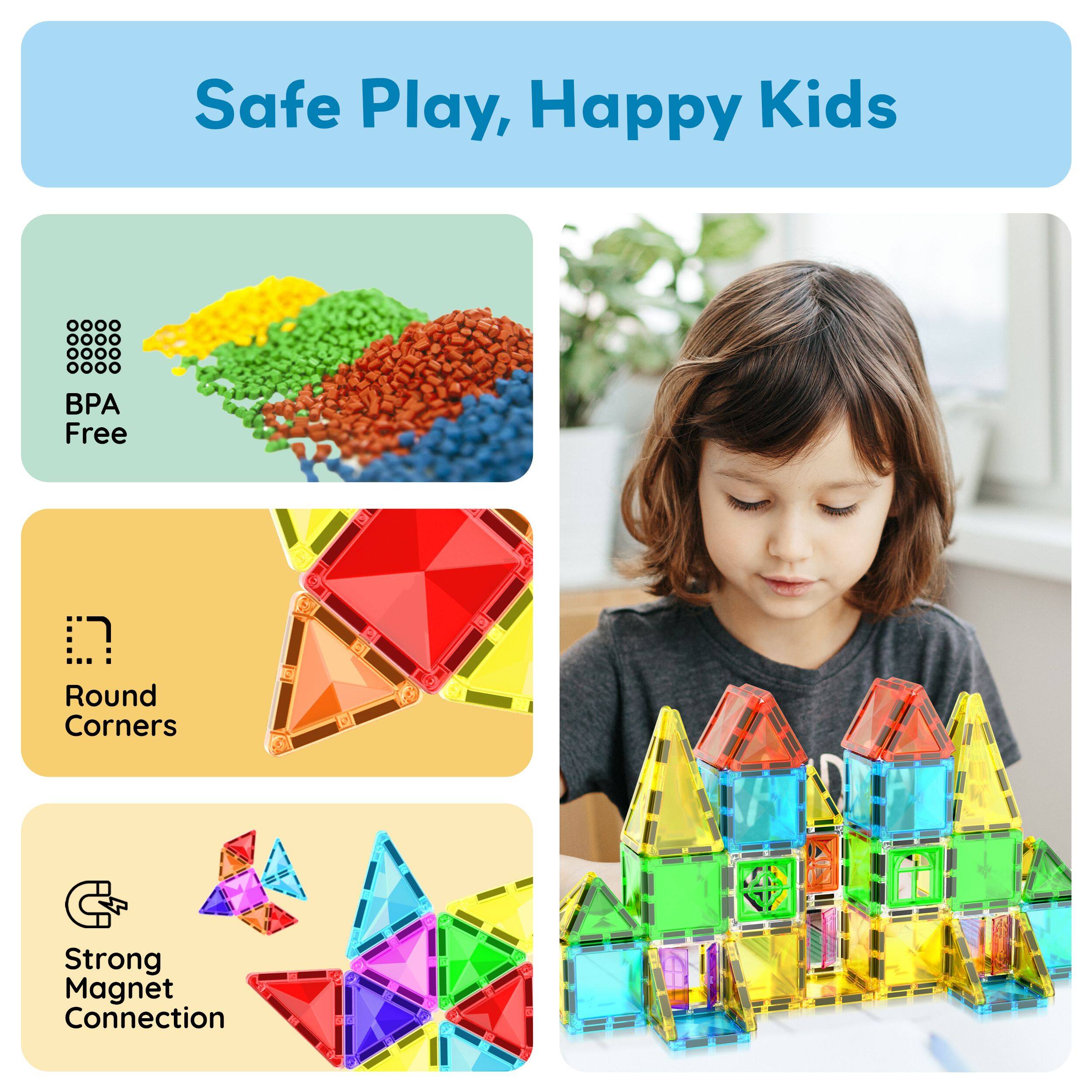 Safe Play, Happy Kids

- BPA Free
- Round Corners
- Strong Magnet Connection