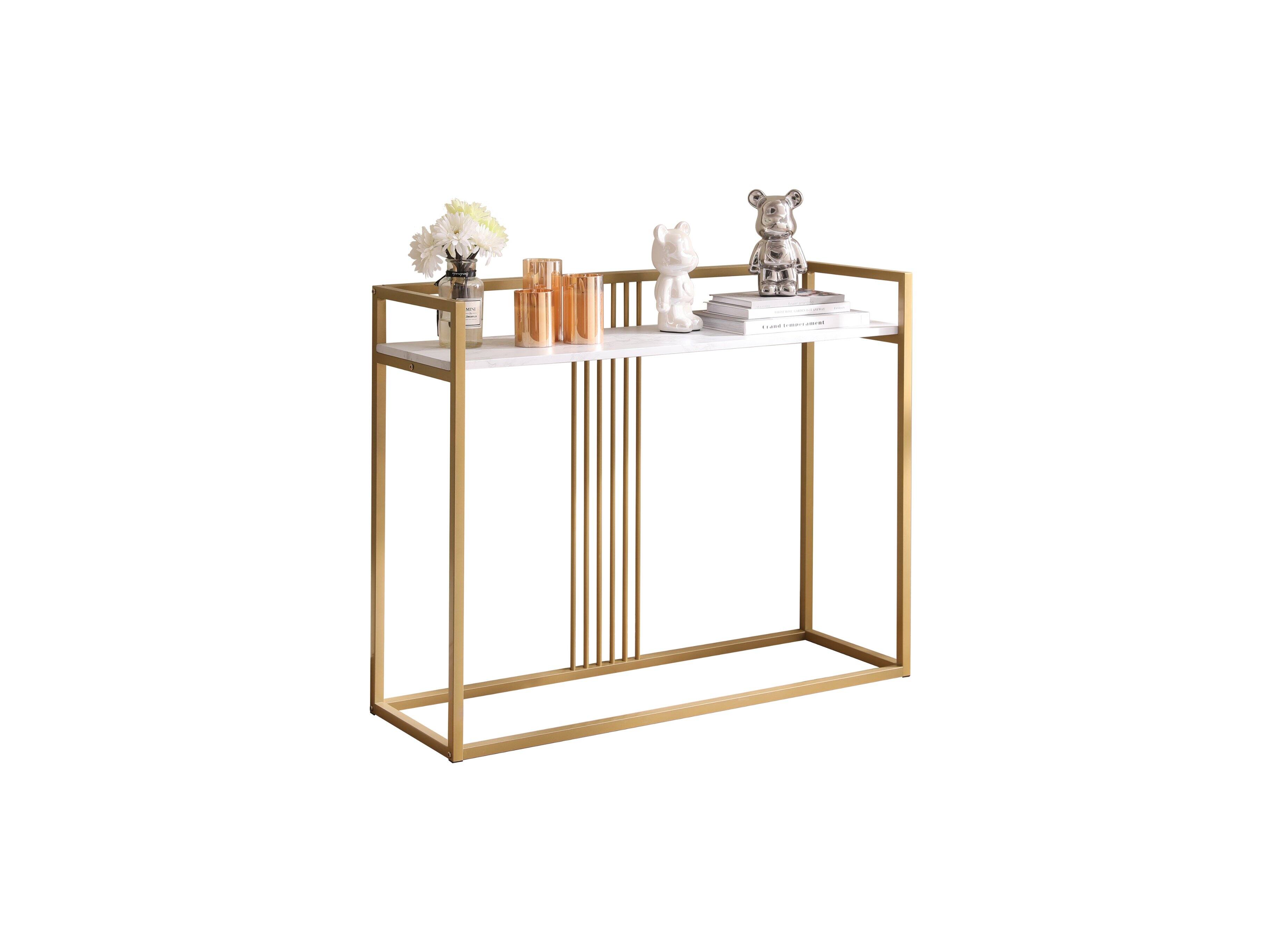 Angle. Kings Brand Furniture - Kings Brand Furniture Modern Sofa Console Table with Faux Marble Storage Shelf & Gold Metal Frame - White.