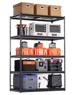 VEVOR - Storage Shelves, 3000 lbs, 5 Tier Heavy Duty Garage Shelving, 24" D x 48" W x 72" H Adjustable Metal Shelves - Black