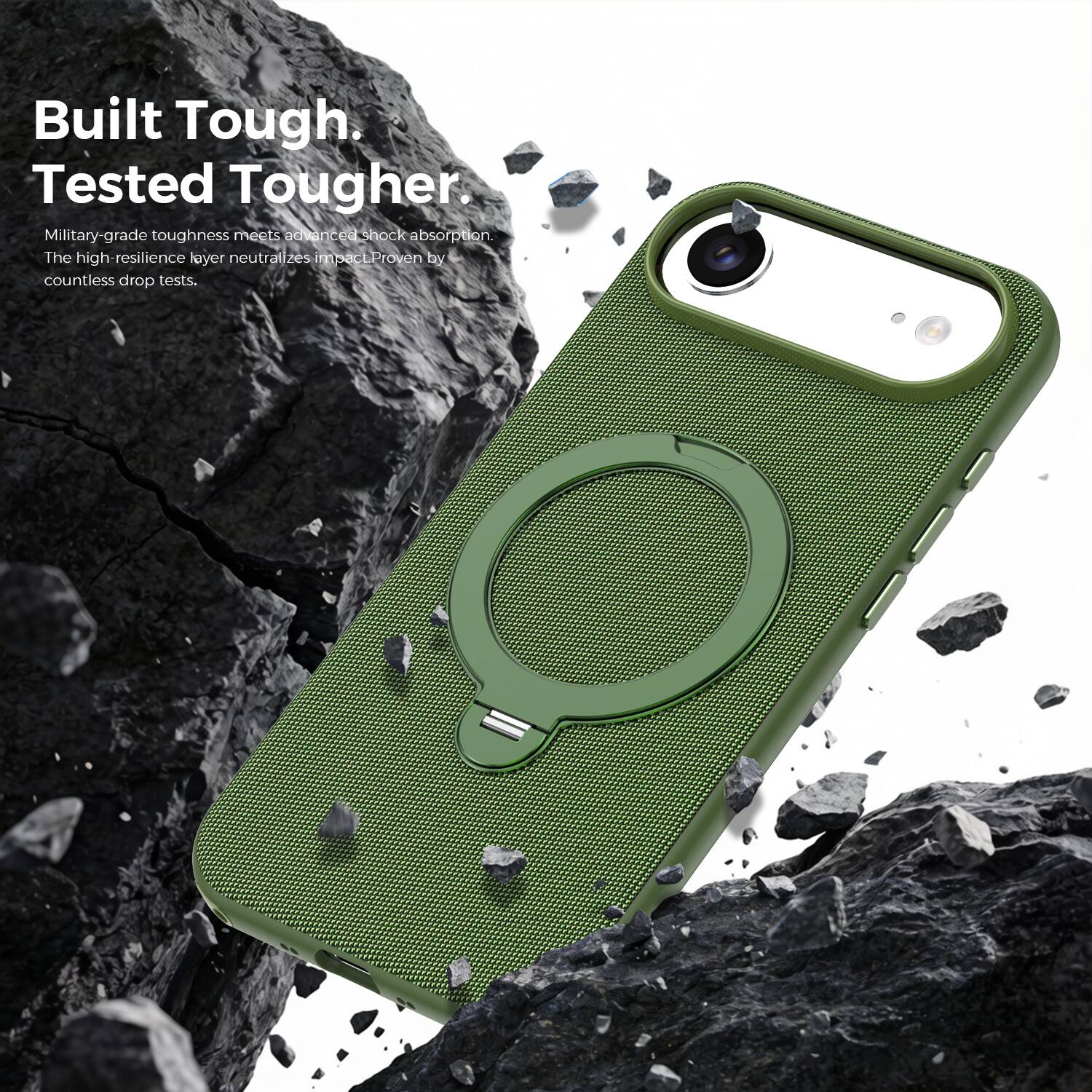 Built Tough.  
Tested Tougher.  

Military-grade toughness meets advanced shock absorption. The high-resilience layer neutralizes impact. Proven by countless drop tests.