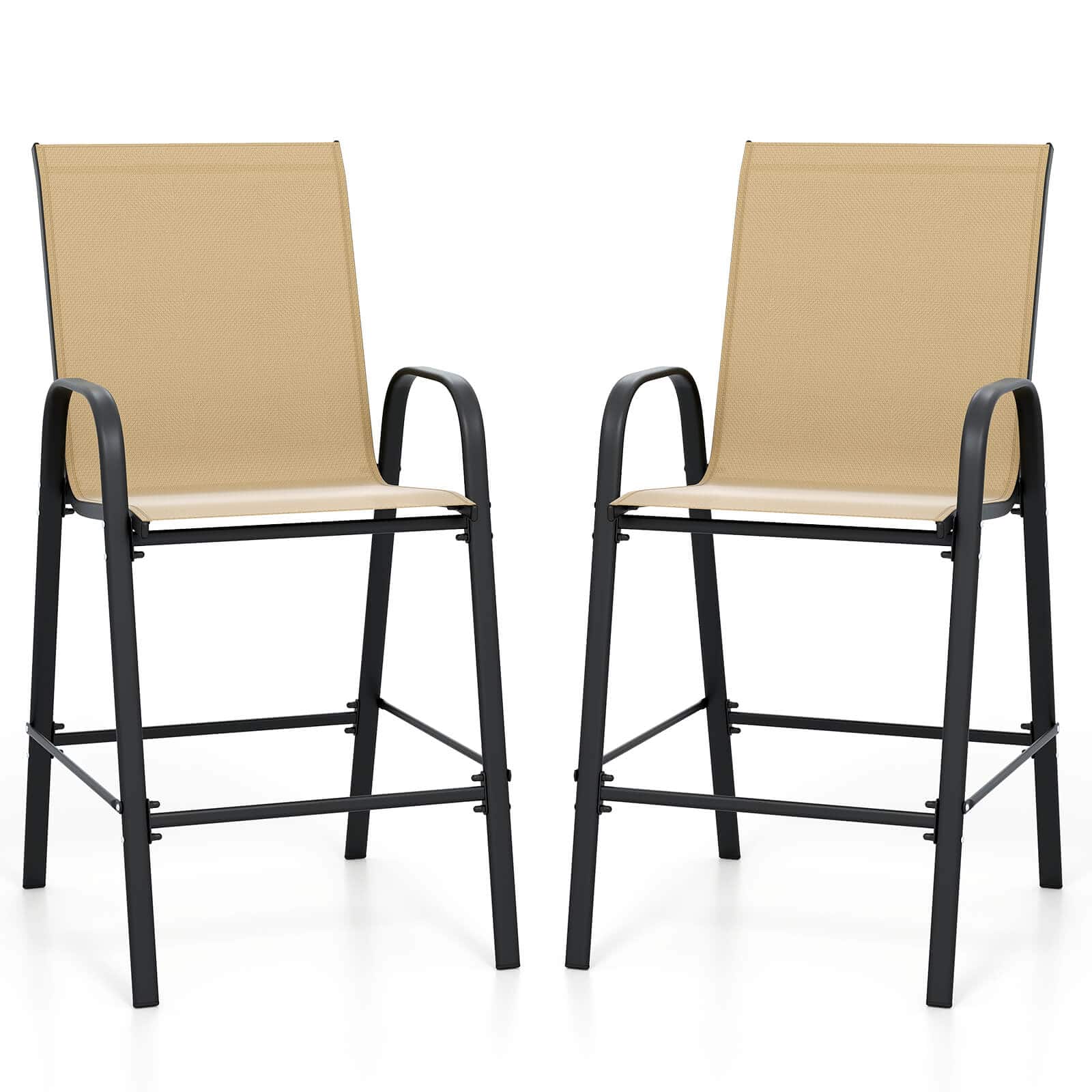 "Costway - 2 PCS Outdoor Bar Stools 29"" Fabric Bar Height Stools with Armrests & Footrest - Beige" price history on PriceWatchPro