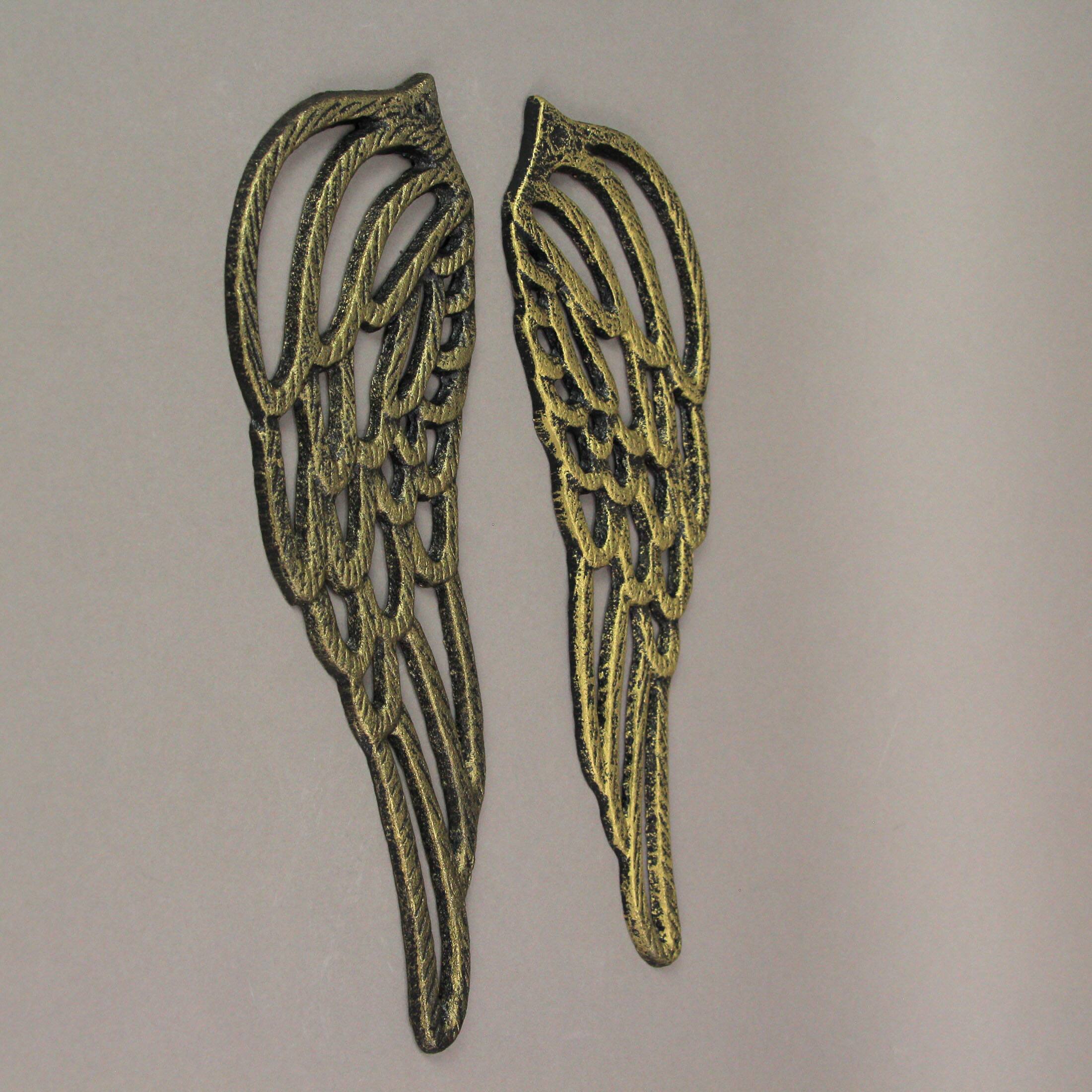 Alt View 5. Zeckos - Antique Gold Cast Iron Set of Angel Wings Wall Sculpture Rustic Home Decor Art - Gold.