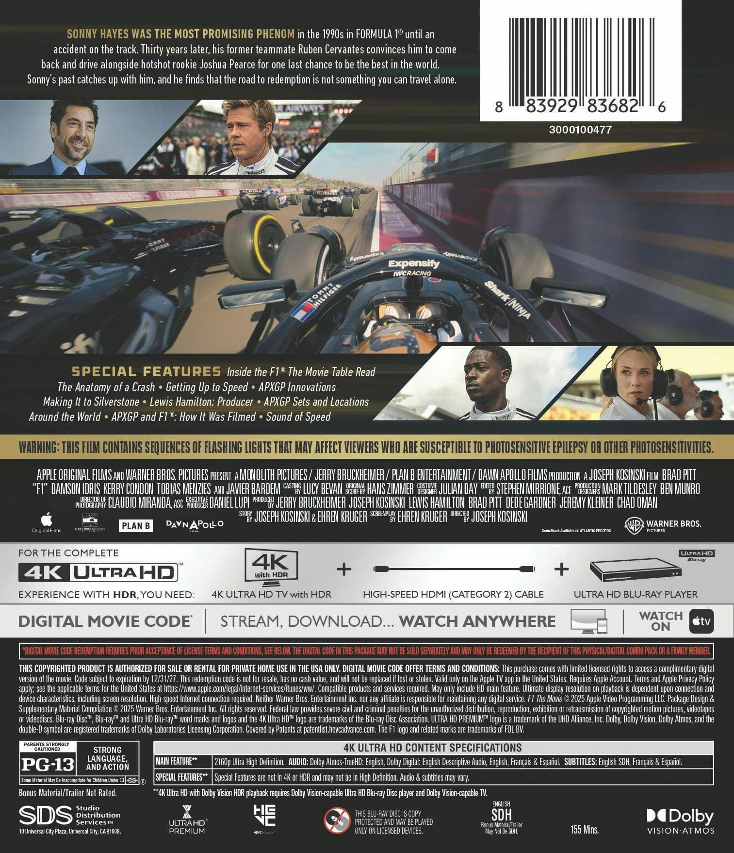 Back. F1: The Movie - 4K Blu-Ray.