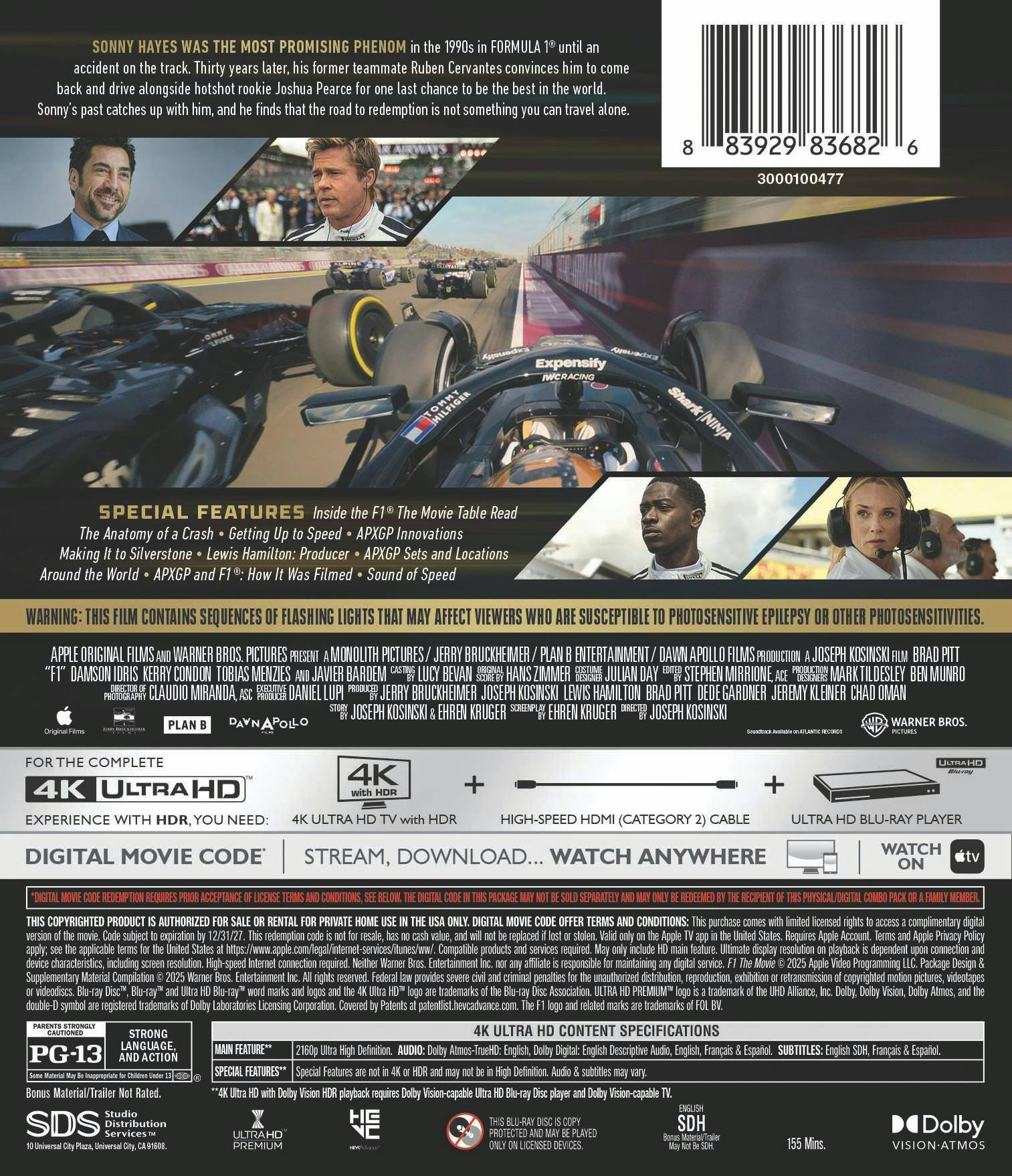 Back. F1: The Movie   - 4K Blu-Ray.