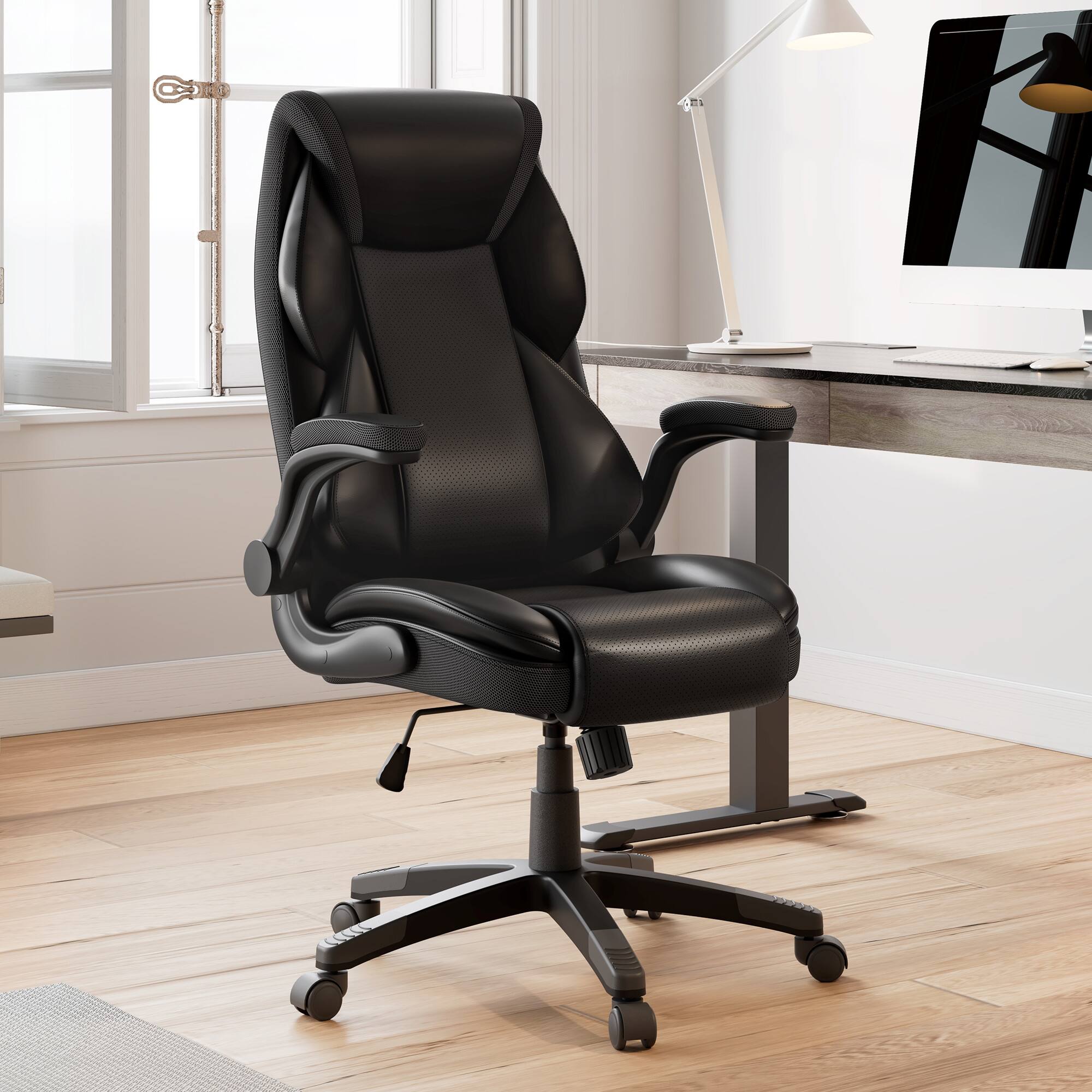 Angle. Eureka Ergonomic - Ergonomic Home Office Chair Executive Chair PU Leather High Back - Black.