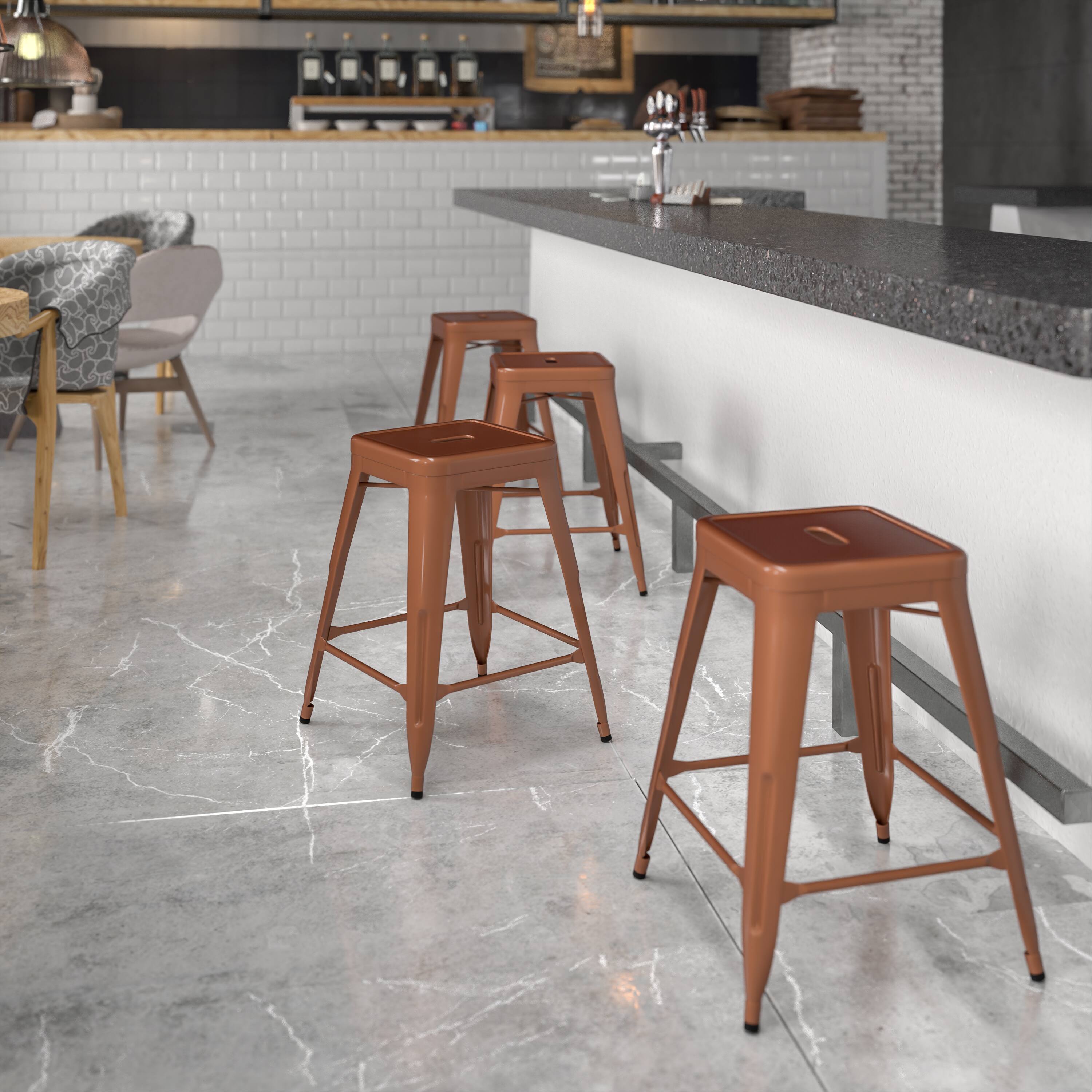 Alt View 1. Emma + Oliver - Commercial Grade 24"H Backless Metal Indoor-Outdoor Counter Stool w/ Square Seat - Copper.