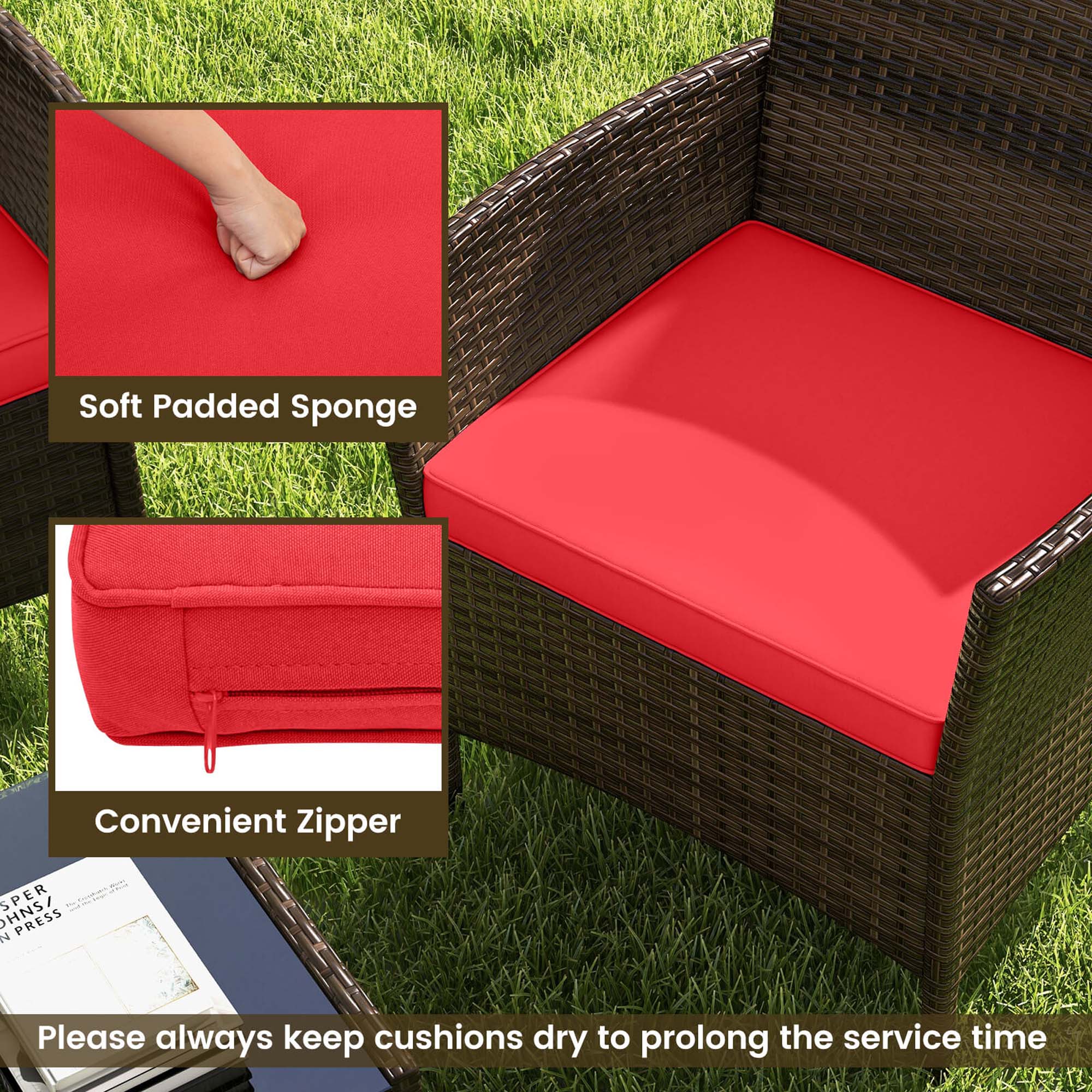 Soft Padded Sponge: Convenient Zipper. Please always keep cushions dry to prolong the service time.