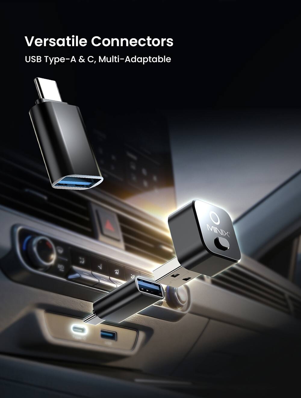 Versatile Connectors USB Type-A & C, Multi-Adaptable