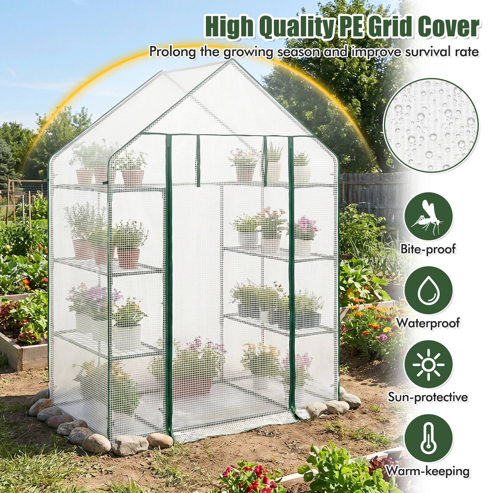 High Quality PE Grid Cover  
Prolong the growing season and improve survival rate  

- Bite-proof  
- Waterproof  
- Sun-protective  
- Warm-keeping