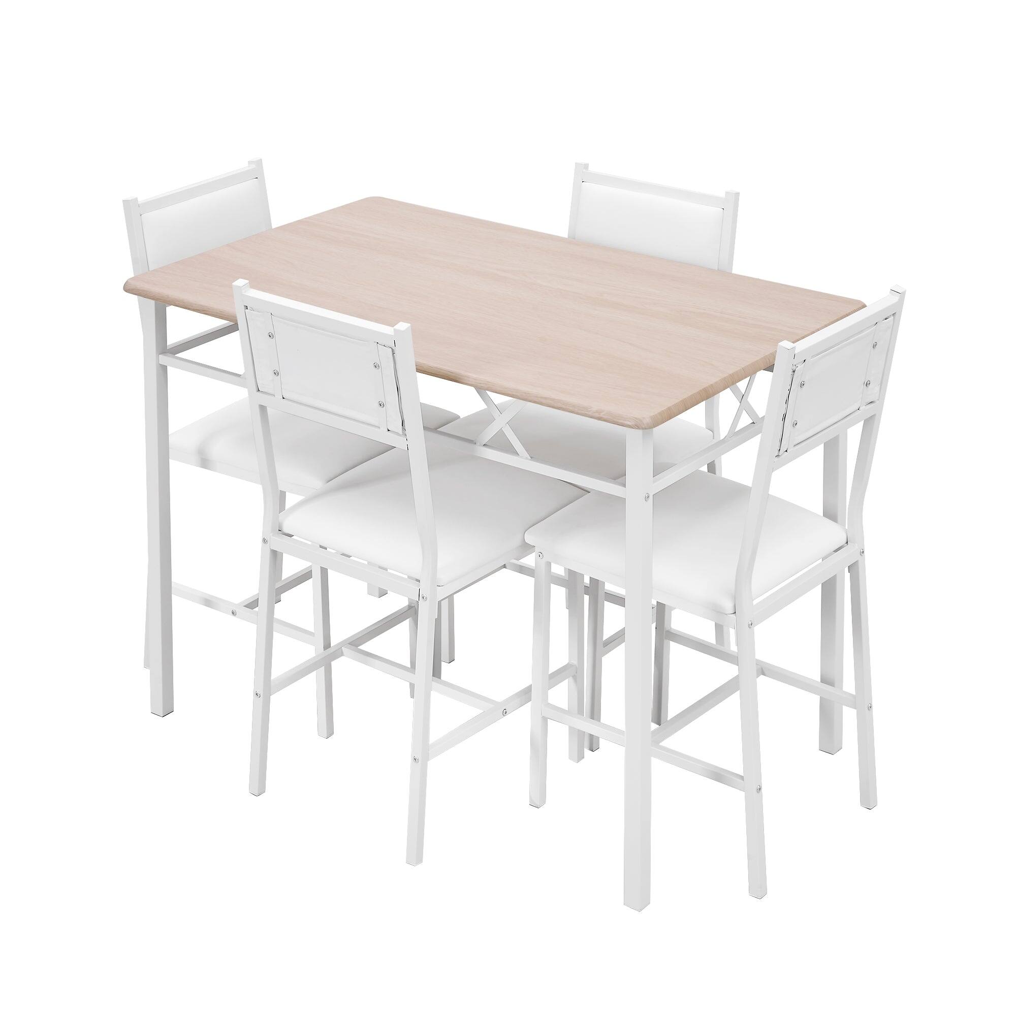 Vecelo - 5-Piece Modern Dining Table Set with 4 Upholstered Chairs, Space-Saving Kitchen Table and Chairs Set for Small Spaces - Oak