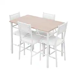 Vecelo - 5-Piece Modern Dining Table Set with 4 Upholstered Chairs, Space-Saving Kitchen Table and Chairs Set for Small Spaces - Oak