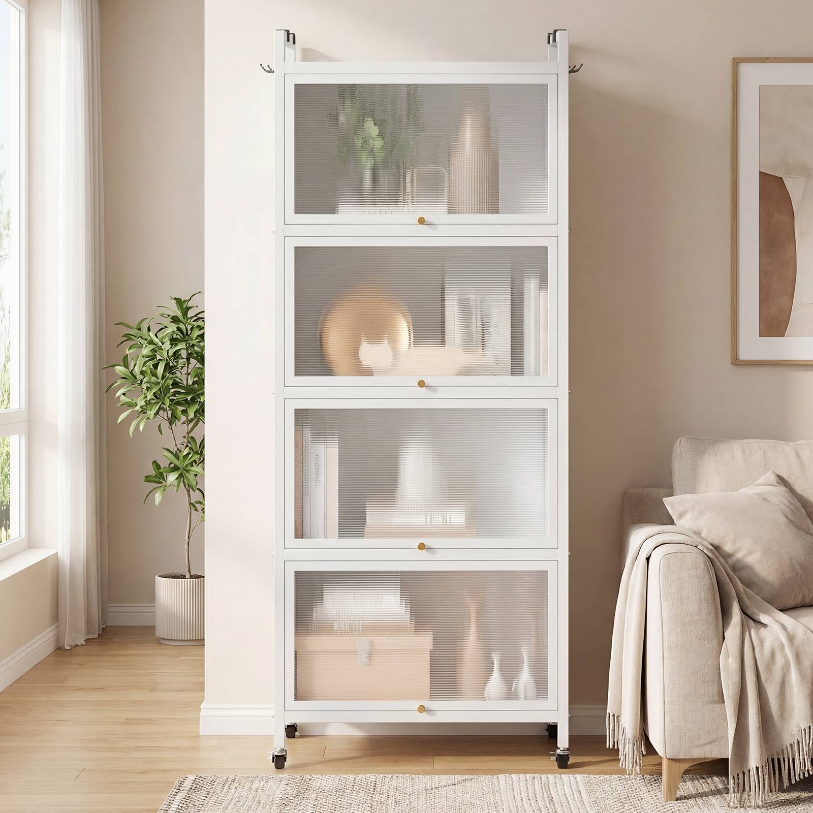 Alt View 4. Costway - Costway 5-Tier Kitchen Baker's Rack Storage Cabinet Mobile Microwave Stand Flip-up Doors - White.