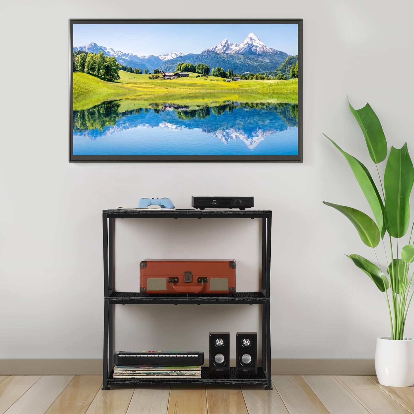 Alt View 2. Oumilen - 3-Tier Audio Equipment Stand with Black Metal Frame and Wood Shelves - Black.