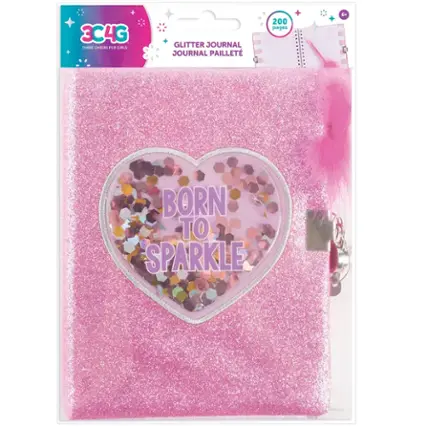 3C4G Glitter Journal Palette: 200 pages, 10 sparkles, and a heart-shaped charm.
