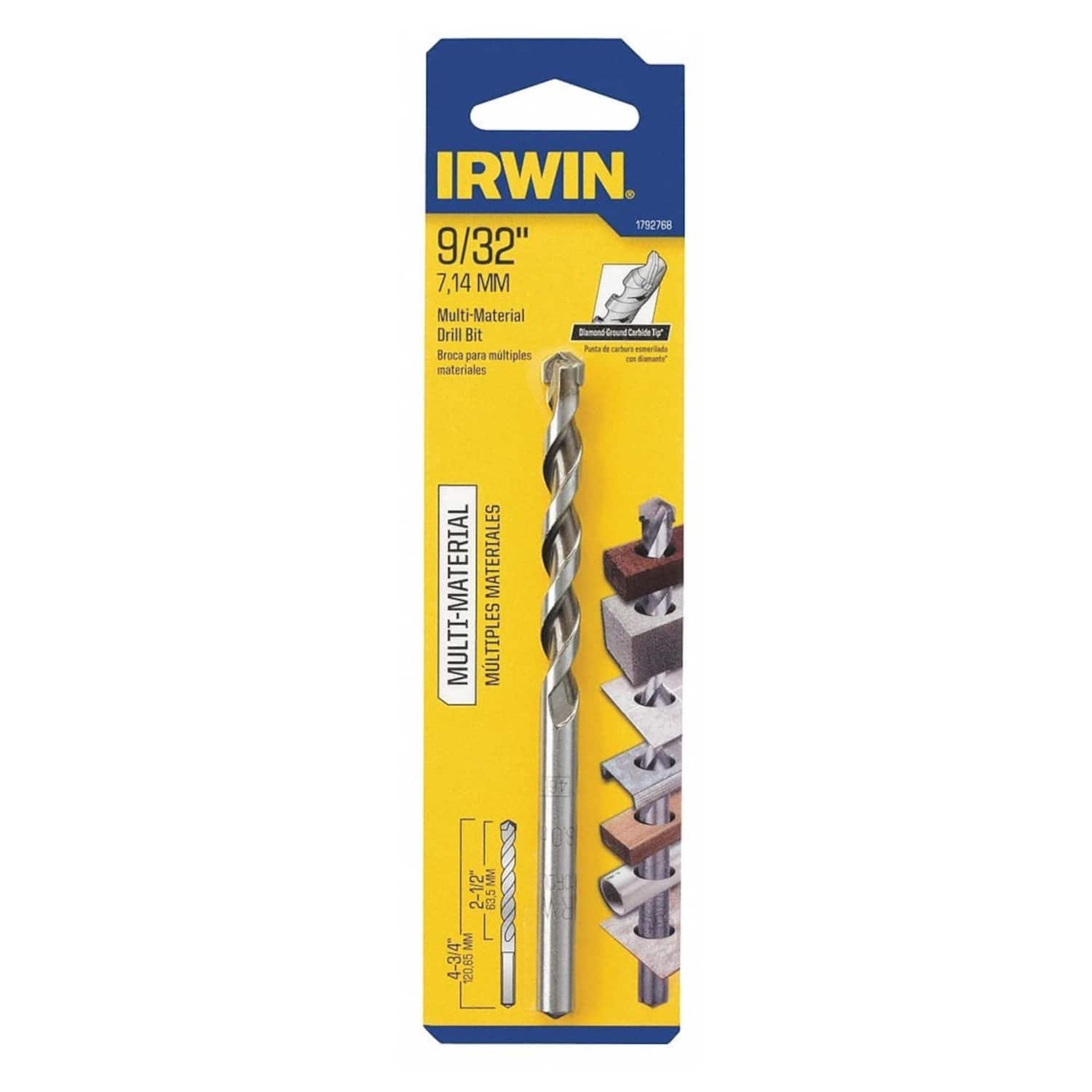 Irwin - 9/32 in. X 4 in. L Multi-Material Jobber Length Masonry Drill Bit Straight Shank 1 pc price history on PriceWatchPro