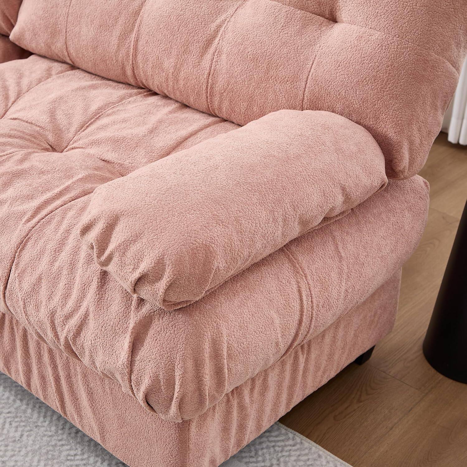 Alt View 4. Trinkets Crazed - 88" Boucle Sectional Loveseat Sofa, Comfy Modular Convertible Couch Sofa Set w/Pillows - Pink.