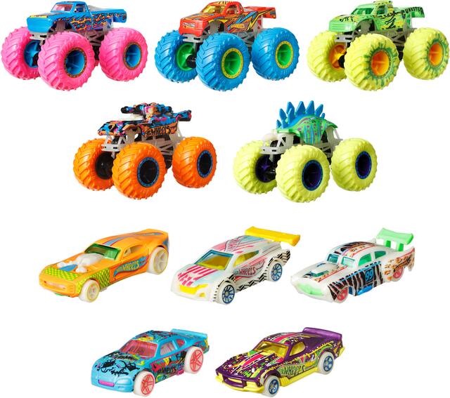 Hot Wheels - Monster Trucks 1:64 Scale Glow in the Dark Vehicles (10-Pack)