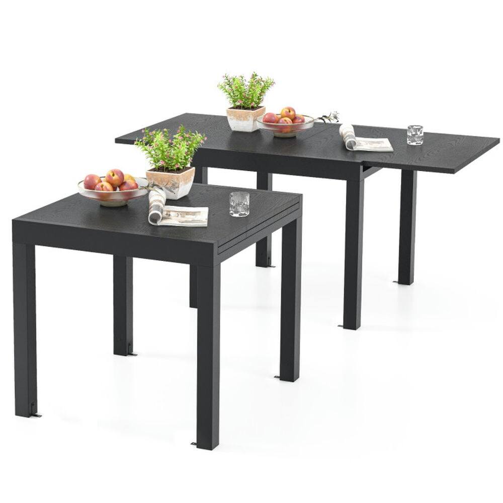 Left. Kadyn - Dining Table,Dinner Table, 31.5 inches-63 inches Adjustable Patio Expandable Dining Table for 4-6 Person-Gray - Black.