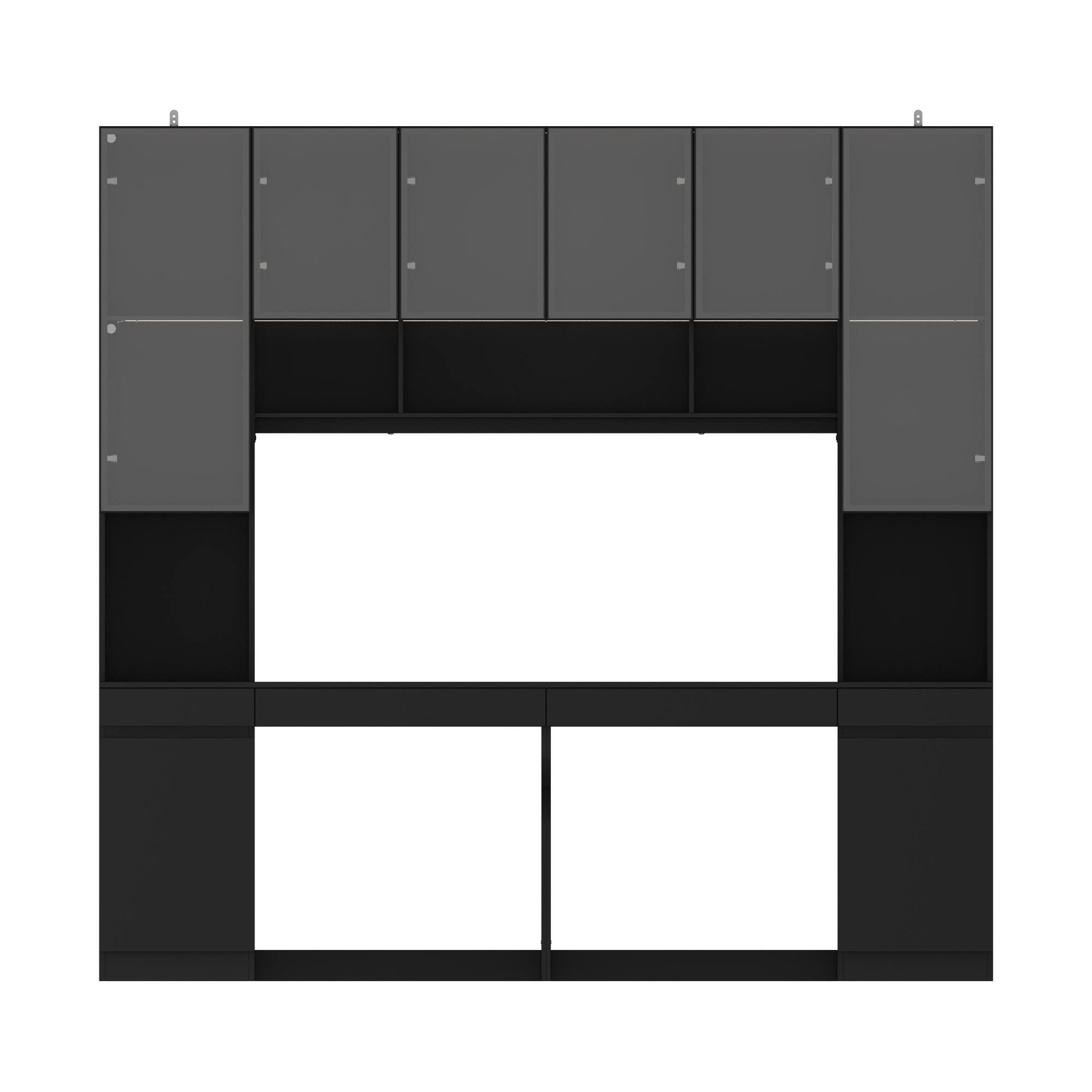 Famapy - Home Office Computer Desk Integrated Glass Hutch 3 - Color Adjustable Lighting - Black