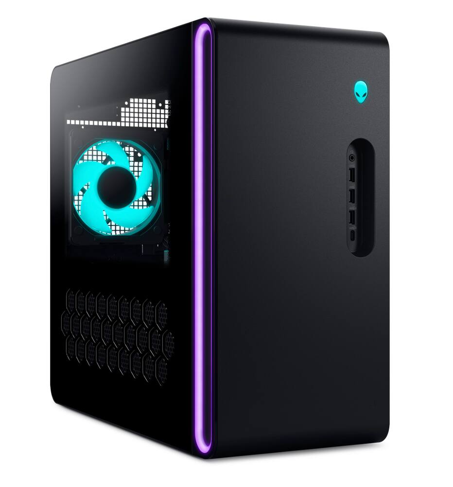 Alt View 3. Alienware - Alienware Aurora ACT1250 Desktop PC (Intel Ultra 7 265F, 64GB DDR5, 4TB PCIe SSD, Win 11 Pro) w/USB Hub - Black.