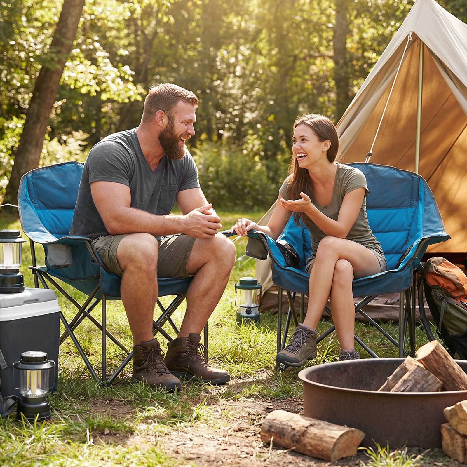 Alt View 4. Costway - Costway Oversized Camping Chair, Folding Upholstered Oxford Chair with Side Pockets - Blue.
