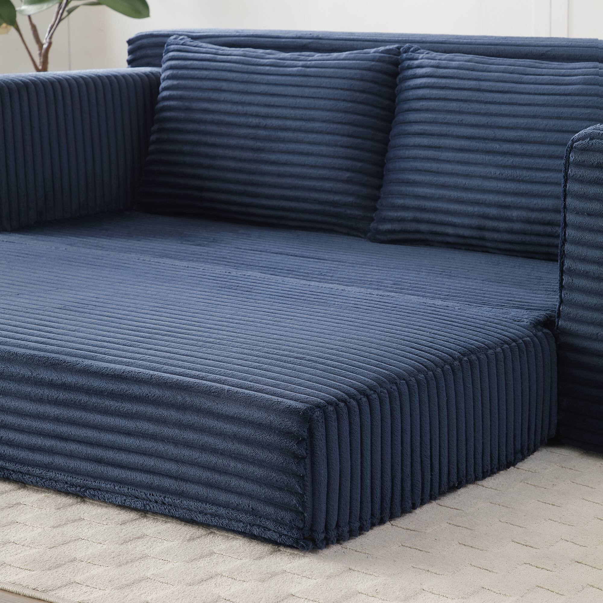 Alt View 2. Trinkets Crazed - Memory Foam Cloud Loveseat Sofa,2 in 1 Convertible Folding Couch Bed,No Assembly Compressed Corduroy Floor Lounge Sofa - Blue.