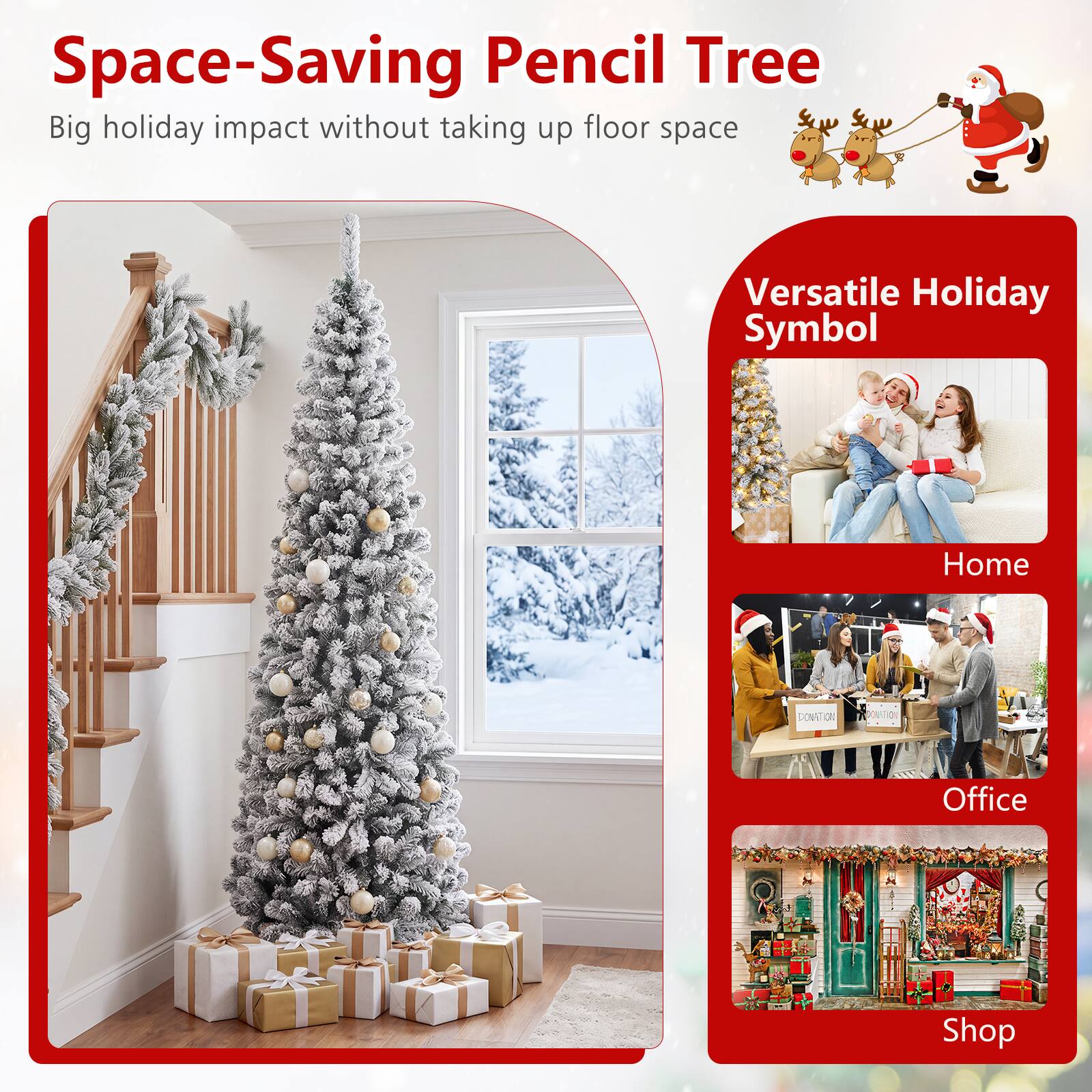 Space-Saving Pencil Tree  
Big holiday impact without taking up floor space  

Versatile Holiday Symbol  
Home  
Office  
Shop