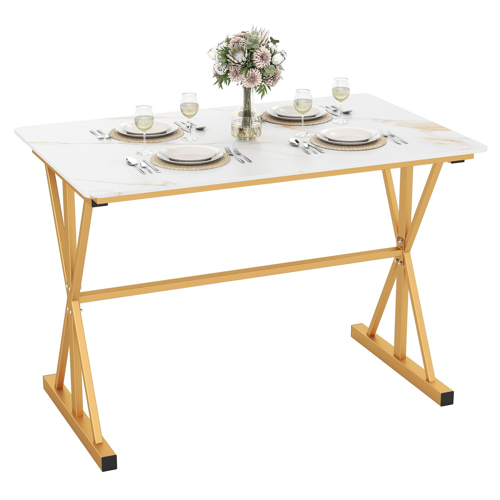 Gymax - 44'' Rectangular Kitchen Table w/ Metal Frame Faux Marble Tabletop Heat - White price history on PriceWatchPro