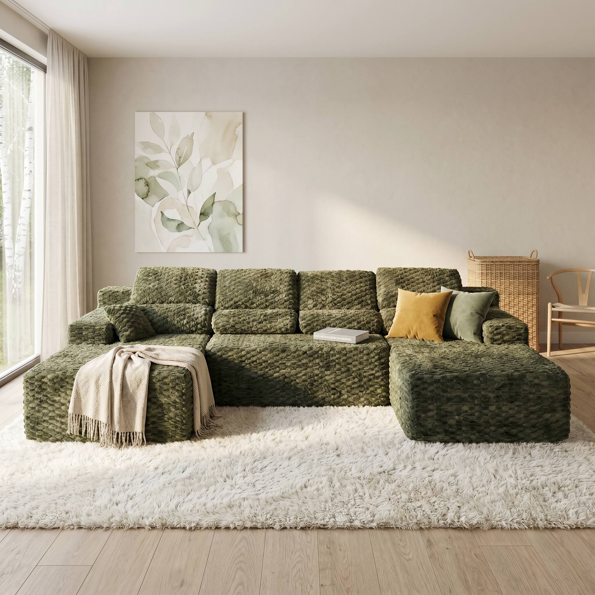 Angle. Famapy - 135" Width Compressed Sectional Sofa No Assembly High-Density Foam, Pet-Friendly 3-Color Choice for Living Room - Dark Green.