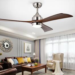 Sofucor - 52" Modern Wood Ceiling Fan with Light & Remote Control 6-Speed Reversible Quiet DC Motor For Bedroom Farmhouse Patio - Nickel