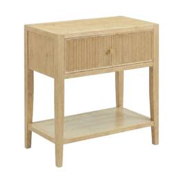 FurniFact - Wood Nightstand with Gold Hardware, Coastal, Scandinavian Style, Single Drawer - Brown