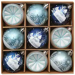 OrnamentallyYou - Elegant Blue Winter Theme Christmas Ornament Bundle 9 Piece Snow and Tree Baubles - Multi-colored