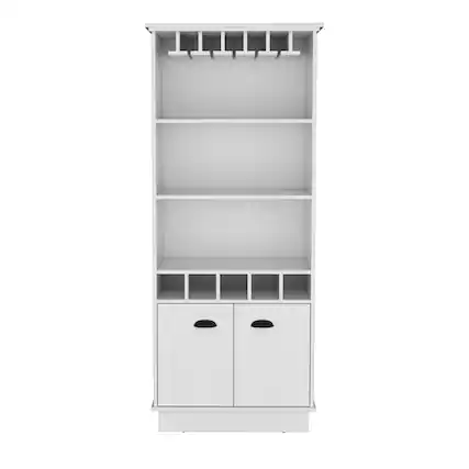 Front. TuHome - Dundee 70-Inch High 10-Glass Bar Cabinet with Five Cubbies, Three Open Shelves and Cabinet for Bar Room or Living Room - White.