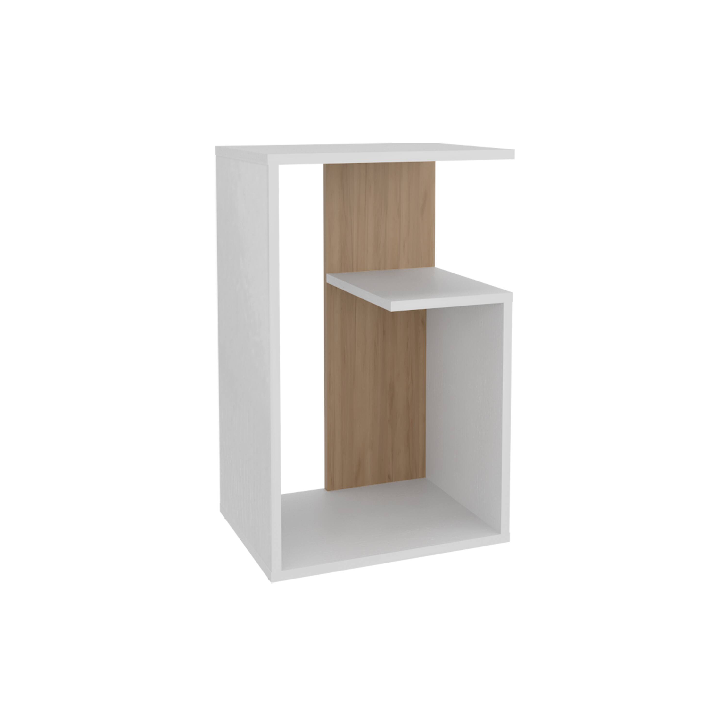 Alt View 2. TuHome - Everet High 3-Tier Shelf Side Table, Modern and Stylish Living Room or Entryway Decor - White - Natural Oak.