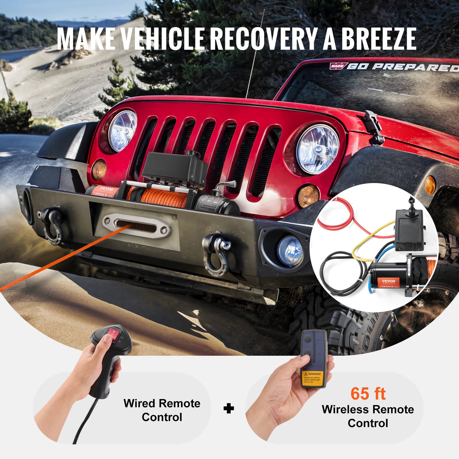 MAKE VEHICLE RECOVERY A BREEZE - GO PREPARED

Wired Remote Control + 65 ft Wireless Remote Control
