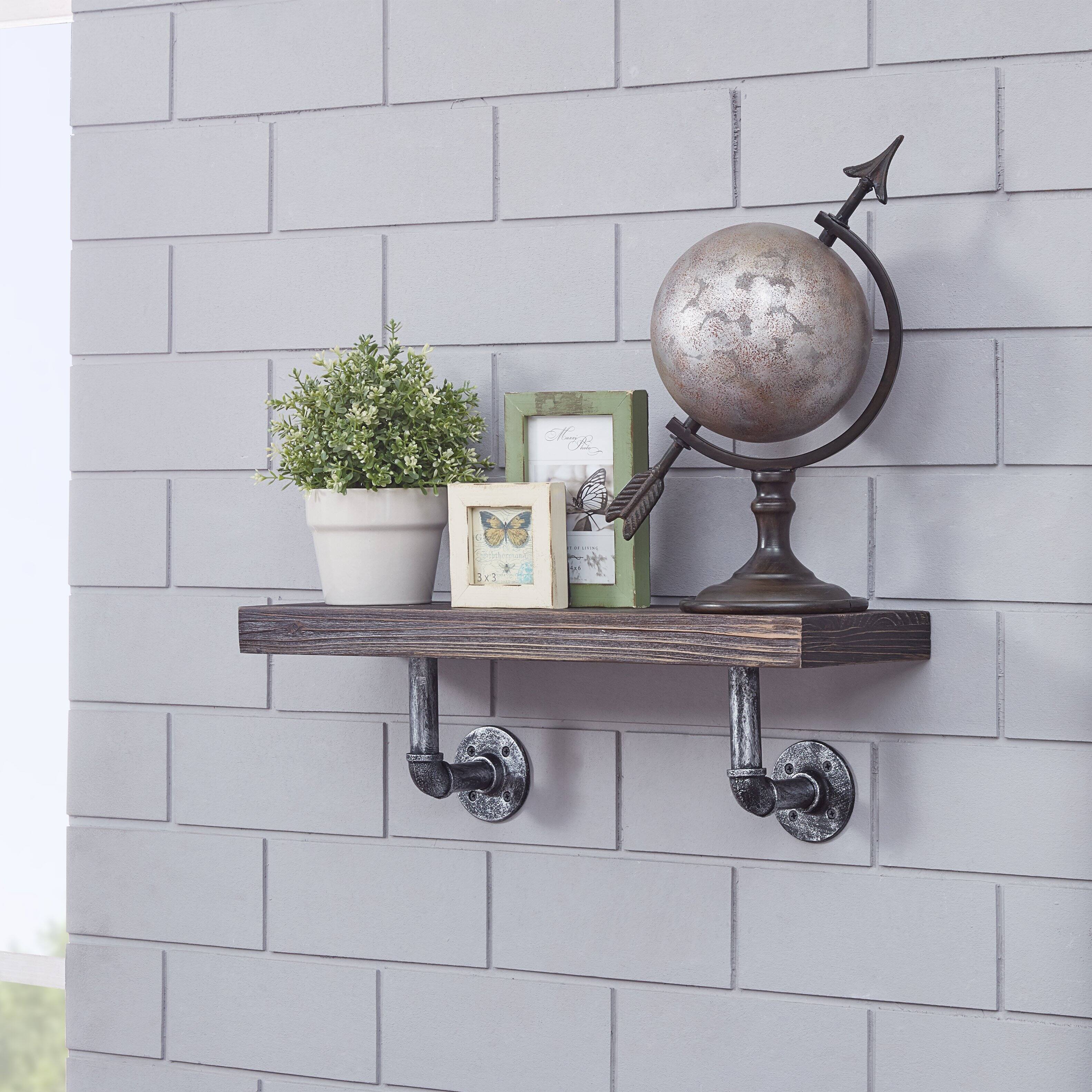 Left. Danya B - 24" x 7" Floating Pipe Industrial Wall Shelf – Ebony - Ebony.