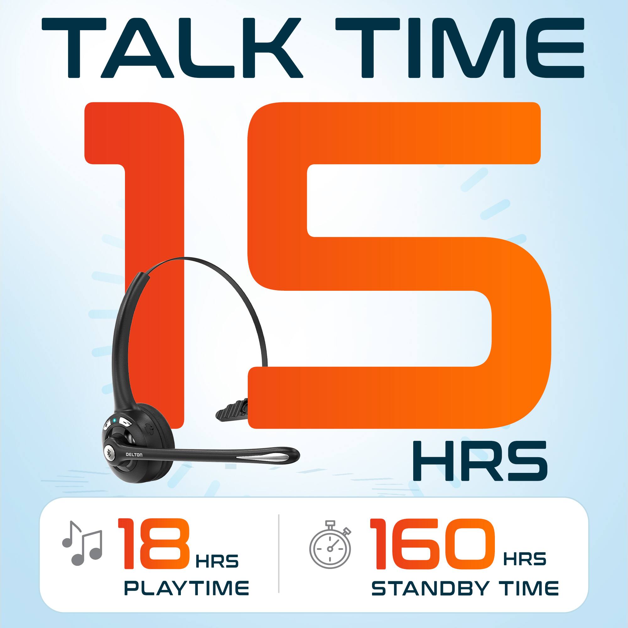 TALK TIME IS 15 HRS, 18 HRS PLAYTIME, 160 HRS STANDBY TIME
