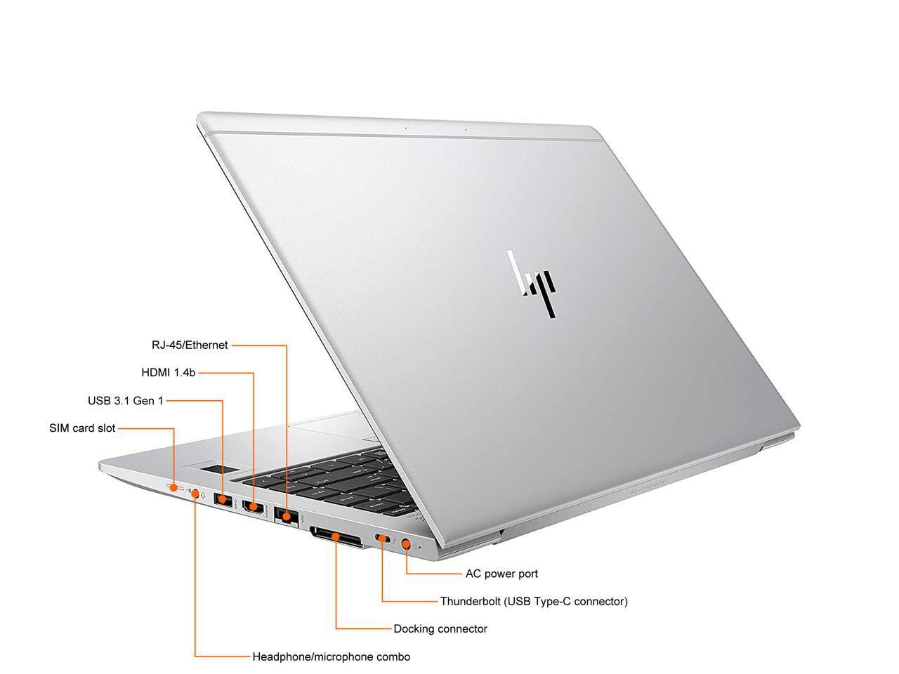 - RJ-45/Ethernet
- HDMI 1.4b
- USB 3.1 Gen 1
- SIM card slot
- AC power port
- Thunderbolt (USB Type-C connector)
- Docking connector
- Headphone/microphone combo