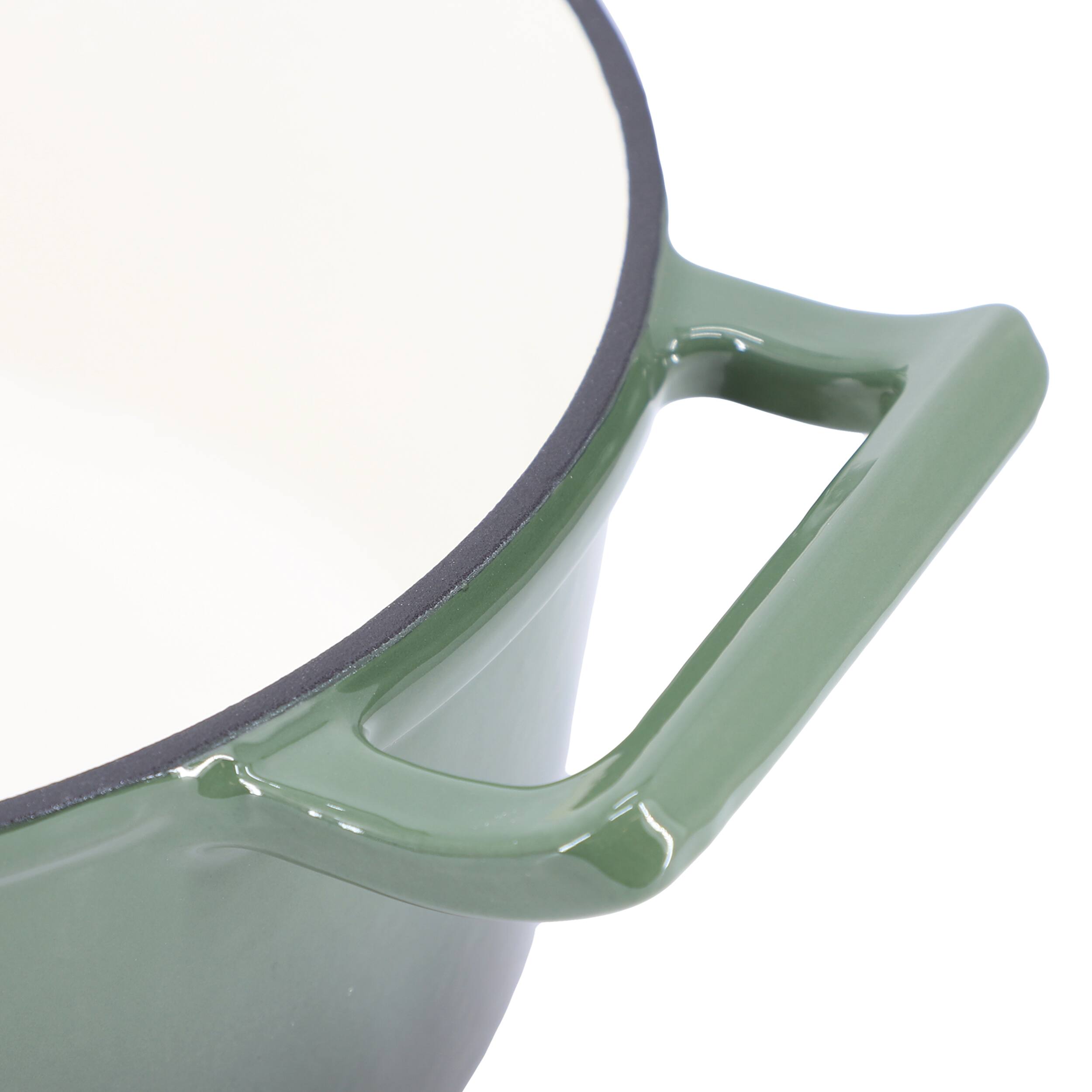 Alt View 5. MegaChef - MegaChef 5.3 Quarts Round Enameled Cast Iron Casserole with Self Basting Lid in Gradient Thyme Green - Thyme Green.